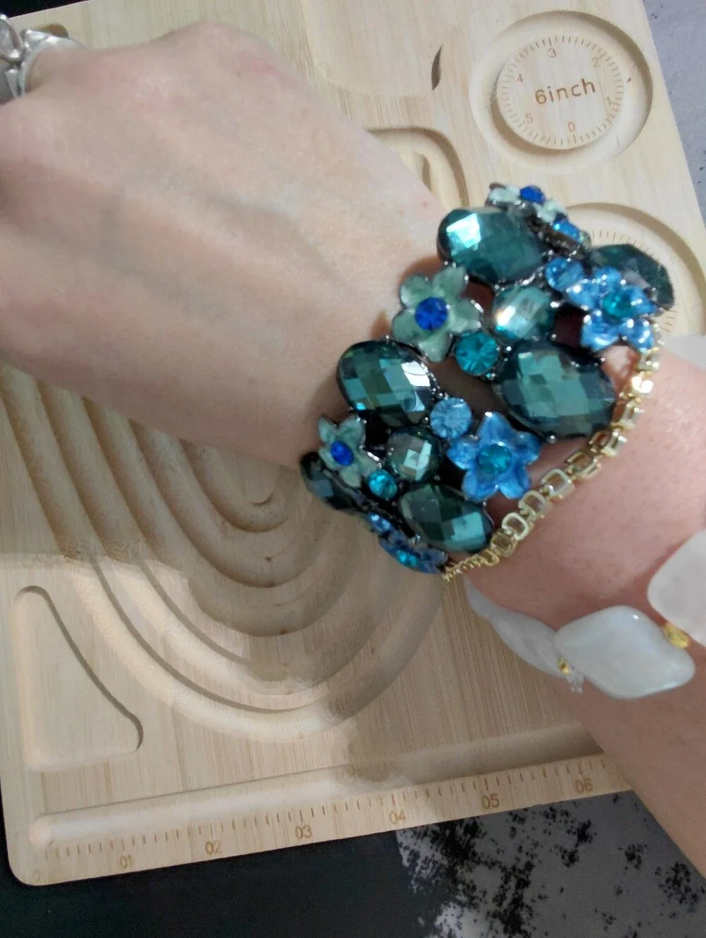 Blue Crystal Floral Statement Bracelet - Unbranded